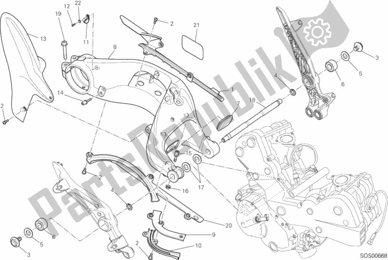 All parts for the Forcellone Posteriore of the Ducati Hypermotard Brasil 821 2016
